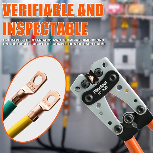 Battery Cable Crimper Tool For AWG 10-1/0 Gauge Electrical Lug, Battery Terminal Connectors with Cable Cutter, Wire Crimping Tool For Heavy Duty Copper Wire Lugs
