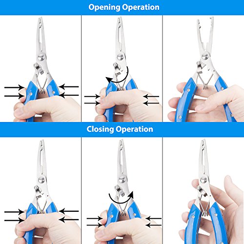 BASUNE Fishing Pliers and Fish Hook Remover with Line Cutter, Curved Nose Hook Remover Tackle Tool with Nylon Sheath and Fishing Gear Set (Blue)