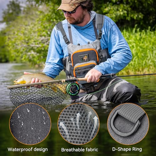 QulayQualy Fly Fishing Pack - Chest Pack with Work Station Lightweight Tackle Fishing Bag with Quick-Release - color: Orange & Grey, size: L-12''
