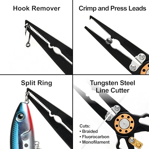 7.5 Inch Fishing Pliers and Gripper, Cuts Braided and Fluorocarbon Lines, Hook Remover, Split Ring Multifunctional Fishing Pliers for Ocean Fishing, Fly Fishing, Ice Fishing Tool, Gift for Fishermen