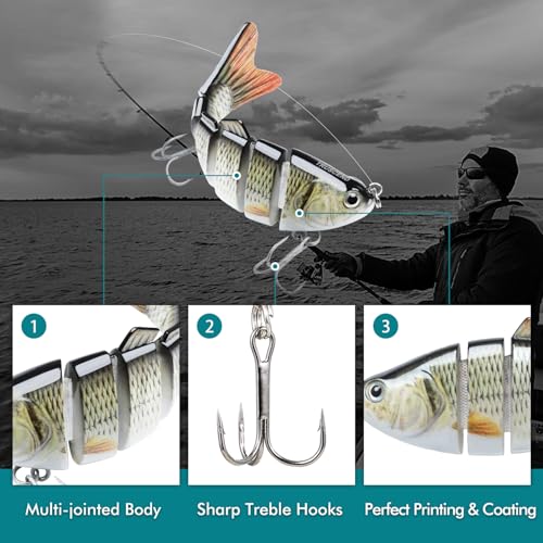 TRUSCEND Swimmax Easy Catch Fishing Lures with BKK Hooks, Wiggling, Vibrating, Rattling and Gurgling for More Bites, Heavy-Duty Dyneema Fiber Jointed Swimbaits for Bass, Trout, Crappie, Walleye, Pike - color: A-4",0.7oz