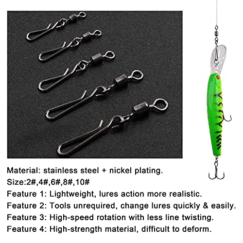 Fishing Swivels Snaps Rolling Barrel Swivels with Fast Clips Fishing Snaps High Strength Speed Clips Connector Freshwater Saltwater Snaps Swivels Fishing Tackle - style: 10#-50pcs