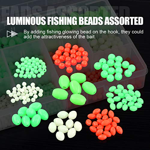 Swpeet 1050Pcs Plastic Oval Shaped Luminous Fishing Beads Assortment Kit, Soft Rigging Lures Baits Tackle Tools Floats Set for Rig