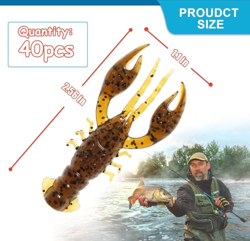 Senko Worms 40/133Pcs Fishing Soft Plastic Bait Bass Fishing Lures | Crawfish Lure Soft Plastic Worms Fishing Lure Wacky Rig Carolina Rigged - color: A-Crawfish Lures 40pcs 2.56in