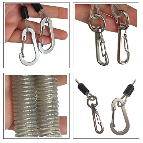 Fishing Lanyard, Heavy Duty Coiled Lanyards Stainless Steel Wire Inside, Safety Rope Extension Cord Tether Retractable Fishing Accessories for Rods, Pliers, Boating, Paddles, Kayak - color: Silver