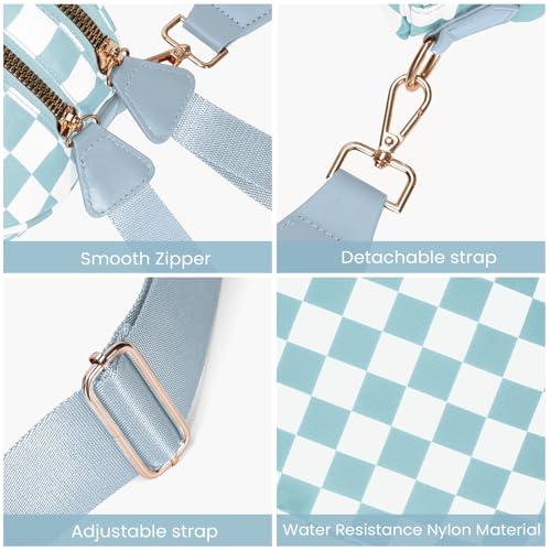 Checkered Crossbody Bum Bags for Women Nylon Checkered Purse Checkerboard Fanny Pack - color: A10-ice Blue