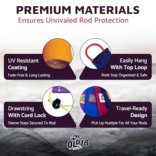 OLD18 Neoprene Fishing Rod Sleeve - Protective Rod Sock for Fishing Poles 6'-8' - Hook-Resistant Fishing Rod Case for Storage & Transport - Helps Keep Rods Afloat - color: Purple and Yellow, size: 57"