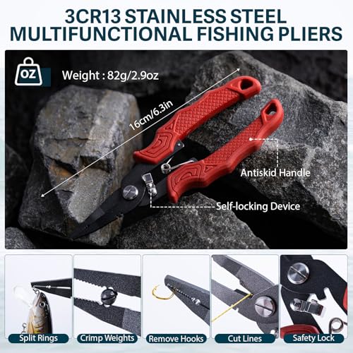 Goture Fishing Lures with Tackle Box and Fishing Tool Kit Set for Adults, Include Fish plier, Fish Ruler, Fishing Gripper,Gloves Weigh Scale with Gift Box - color: Gift Boxed, size: Tools Set+Lure Kit+Scale+CR Gloves