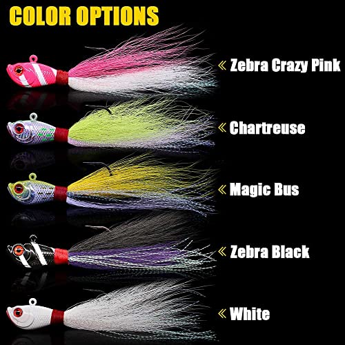 Bucktail-Jigs-Saltwater-Hair-Jigs-Head -Fishing-Lures-Assorted Kit - color: Assortment 5 Pack（5 colors）, size: 1-1/2 oz（42g）