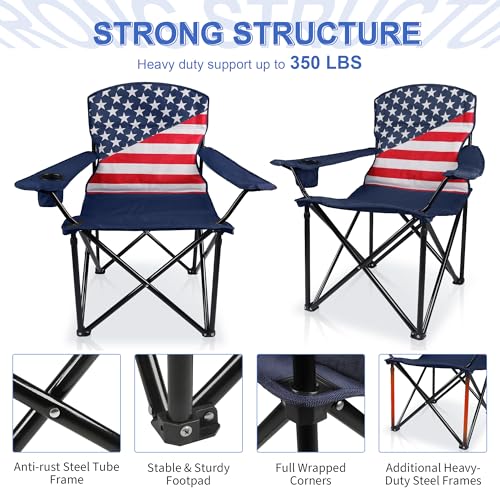 Folding Camping Chairs 2 Pack:Oversized Padded Lawn Chair for Adult,Collapsible for Outdoor,Camp,Fishing & Garden,350-lbs Capacity,American Flag - color: American Flag