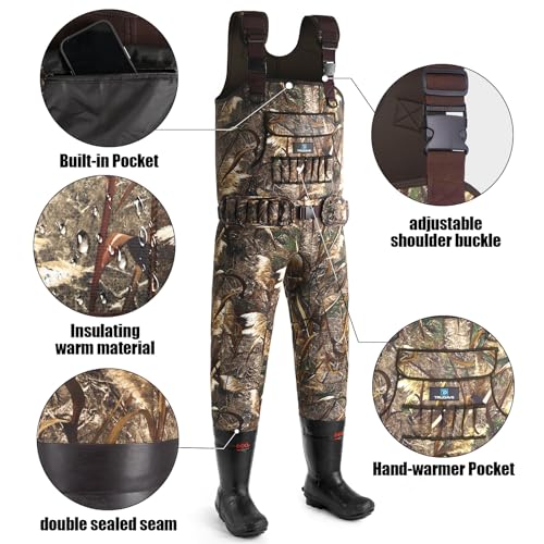 Trudave Chest Waders, 4.5mm Waterproof Neoprene Hunting Wader for Men & Women with 600G Insulated Boots - color: 11, style: Reed Grass