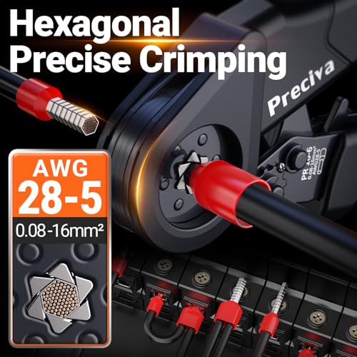 Preciva 1520PCS Ferrule Crimper Tool Kit - AWG 28-5 (0.08-16mm²) Hexagonal Ferrule Crimper, Self-Adjusting Ratchet Tool & Complete Ferrules Set, for Industrial, Automotive and Home Electrical Wiring