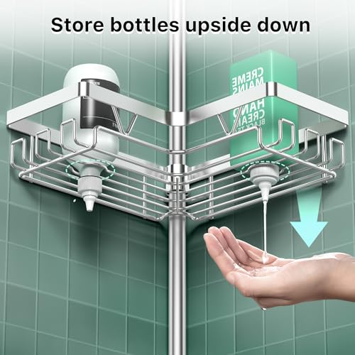 DAOYA Shower Caddy Tension Pole - Corner Shower Shelves with Soap Holder Bathroom Shower Organizer for Tub (Stainless Steel, Silver, Floor to Ceiling 25-114.2 inch) - color: Silver