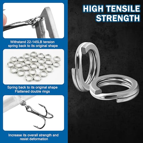 SILANON Fishing Split Rings Stainless Steel Lure Rings Flattened Hyber Wire Split Rings for Fishing Lures Solid Snap Rings Saltwater Terminal Tackle Connector 22-145LB 100pcs - size: 8.5mm-100pcs