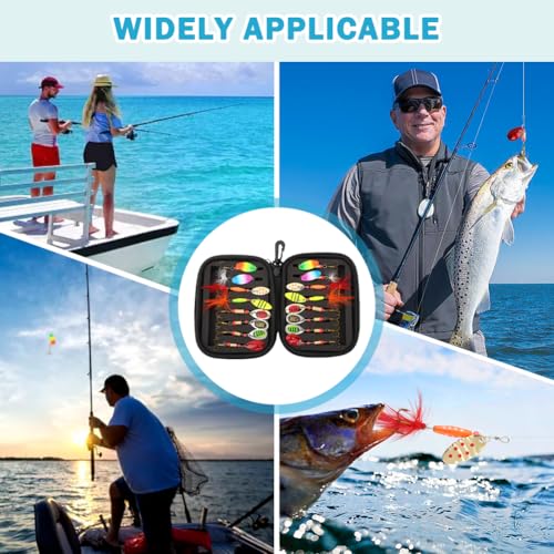 16pcs Fishing Lures Spinner Baits, Trout Bass Salmon Lures Kit, Metal Bass Trout Spinner Lure Baits with Portable Carry Bag for Freshwater Saltwater, Fishing Gifts for Men