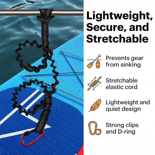 Kayak Paddle Leash, Stretchable Coiled Rod Leash for Kayak, Paddleboard Paddle and Fishing Rod, Extended Length 5"-7", Fishing Accessories for Kayak and Paddles - color: black