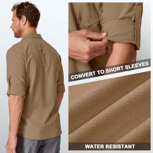 Men's Sun Protection Safari Fishing Shirts Long Sleeve UPF50+ UV Quick Dry Lightweight Cooling Hiking Travel - color: Gravel Brown, size: X-Large