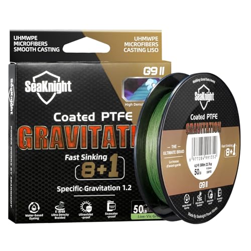 SeaKnight G9 II 8+1 Braide line, 9 Strands Braided Fishing Line Fast Sinking Fishing Line 164Yds/328Yds Seawater-Proof UV-Proof Coated PTFE Sea Fishing Line Braid 17-80LB - color: Low-vis Green, size: 17LB(0.14mm)-328Yds