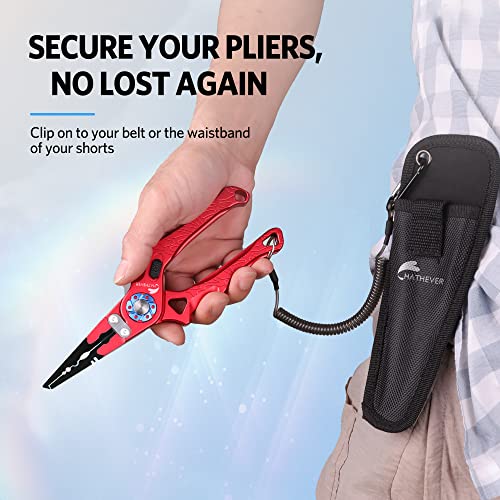 Saltwater Fishing Pliers, Split Ring Pliers for Fishing with Safety Lock, Fish Pliers with Sheath and Lanyard, Fishing Gifts for Men - color: B-red