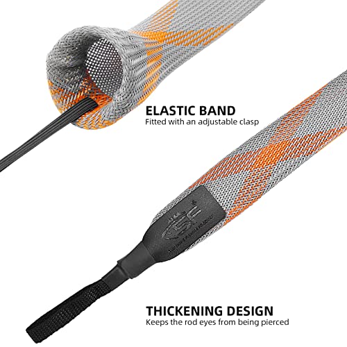 SF Fishing Rod Sock Fishing Rod Sleeve Rod Cover Braided Mesh Rod Protector Pole Gloves Fishing Tools for Spinning Fishing Rod,Casting Rod,Musky Rod, Ice Rod, Fly Rod, Spey Rod - color: Gray-orange-2pcs, size: Fit Spinning Rod 6-1/2 FT to 7-1/2 FT