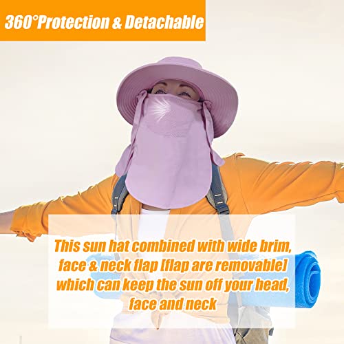 Fishing Hat for Men & Women, Outdoor UV Sun Protection Wide Brim Hat with Face Cover & Neck Flap - color: Purple