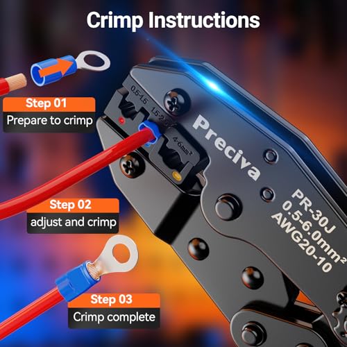 Preciva Insulated Crimping Tool Set with Storage Case, Ratcheting Wire Crimper Kit with 350 Terminals (Red, Blue, Yellow), Ergonomic Handle, High-Strength Steel, 0.5–6mm² / A.W.G. 20-10 Crimping Range - size: 350