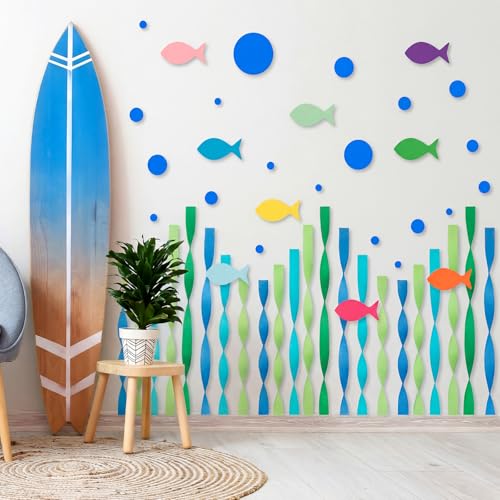 Colarr 43 Pcs Under The Sea Classroom Wall Decorations Set, Back to School Ocean Theme Birthday Party Supplies Crepe Paper Streamer Colorful Fish Cutout for DIY Craft Prop Bulletin Board Decor