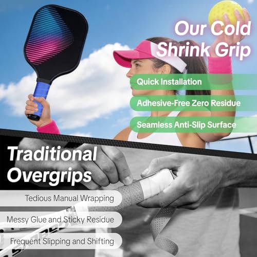 2 Pack Cold Shrink Grip Sleeve for Pickleball Paddle & Tennis Rackets, 3.9"-5.9" Expansion Non-Slip Overgrip, Vibration Dampening Handle Cover for Hammers, Pot Handles & DIY Gear - color: Blue