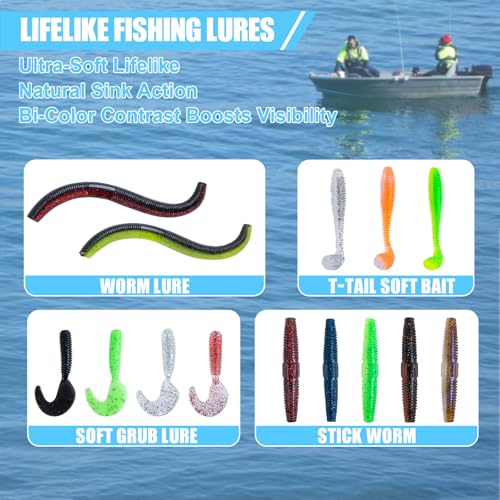 Goture Fishing Lures Kit,164pcs Bass Fishing Kit Including Soft Plastic Baits, Worms, Minnow, Crankbaits, Hooks,Swivels,Sinker Weights,3700 Tackle Box, Freshwater Fishing Gear Lure Set, Gifts of Men - color: A:164pcs Fishing Lures Kit