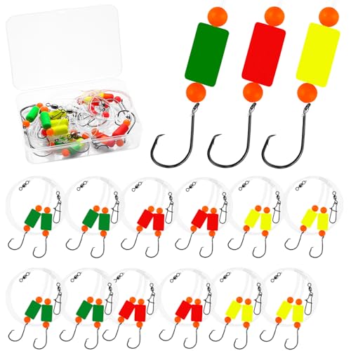 Pompano Rig Saltwater Surf Fishing Rigs – Double Drop Leader Rigs with Hooks, Floats, Beads & Snap – Easy Pre-Tied Terminal Tackle for Pompano, Whiting, Redfish - color: Assorted Colors–C, size: 12 Pack