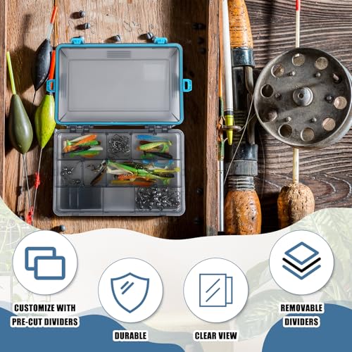 Wonderjune 6 Pack Fishing Tackle Boxes Waterproof 3600 and 3700 Tackle Trays with Removable Dividers Plastic Storage Organizer Bait Vault Camouflage Box for Freshwater Saltwater (Blue,3600) - color: Blue, size: 3600