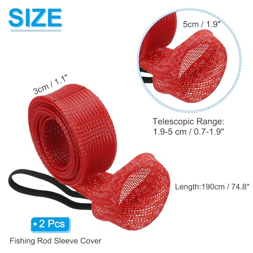 PATIKIL Rod Sock, Fishing Rod Sleeve Cover Braided Mesh Pole Protector Gloves Fishing Tools Flat End for Spinning Fishing Rod Fly Rod Ice Rod Casting Rod - color: Red, size: 75 Inch