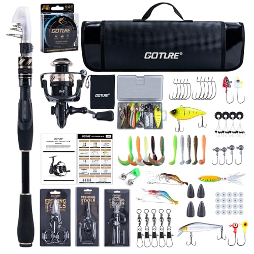 GOTURE Telescopic Fishing Rod and Reel Combos, Carbon Fiber Travel Fishing Pole, 9+1 BB Spinning Reel, Saltwater Freshwater Fishing Gear Kit with Braided Line, Lures, Carrier Bag for Bass Trout - color: 1 Rod & 1 Reel Spinning Fishing Combo - Portable Fis