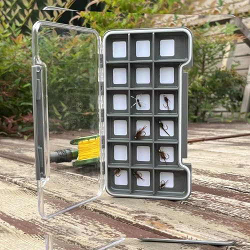 2PACK-Aventik Waterproof Slim Pocket Fly Box - Fishing Hook and Bait Storage Tackle (Large, 18 Magnetic Compartment) - style: L:Grey-18C