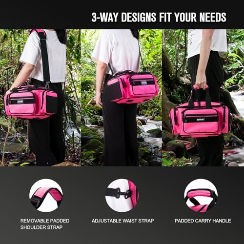 Goture Fishing Tackle Bag, 600D Water-Resistant Soft Side Crossbody Sling Bag for Women,Small Gear Storage Tactical Bags for Saltwater & Freshwater,Fits 3 3600 Tackle Boxes(Not Included) - color: A:Pink(Without Trays-14.96"x9.06"x7.48"), size: X-Small