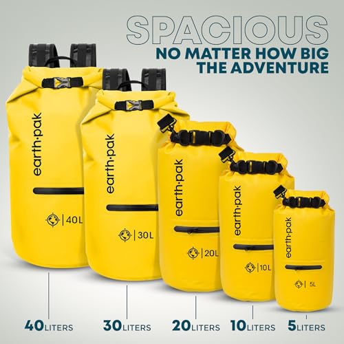 Earth Pak Waterproof Dry Bag with Zippered Pocket - Waterproof Dry Bag Backpack Keeps Gear Dry - color: Yellow, size: 5L
