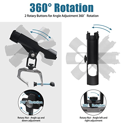 Fishing Rod Holder for Boat Adjustable 360° Rotation Hands-Free Fishing Pole Rod Racks No-Drill Rail Mount Rod Holders for Multi-Rod Setup Kayak, Pontoon, Boat Fishing - color: RH20 MAX OPENING 1.97 inch 2pcs