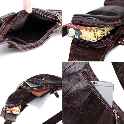 Vintage Leather Sling Bag Backpack for Men Crossbody Shoulder Chest DayPack Backpacks - color: #07coffee