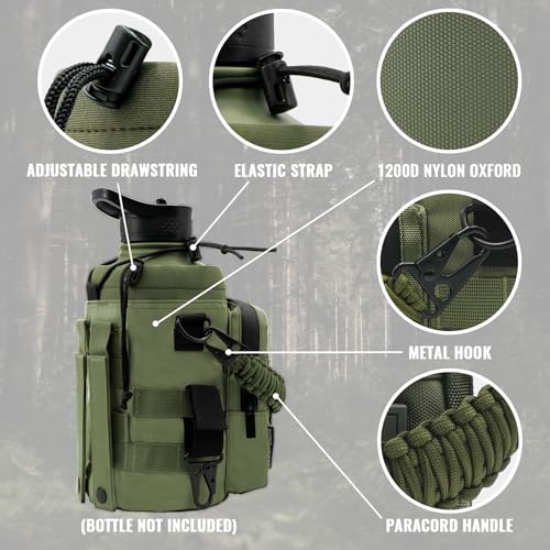NATURE PIONEOR 32 64 128oz Tactical Water Bottle Pouch, Multi-Function Tactical Water Bottle Bag with Adjustable Shoulder Strap, Half/One Gallon Molle Strap Carrier Holder - color: Green, size: 64OZ
