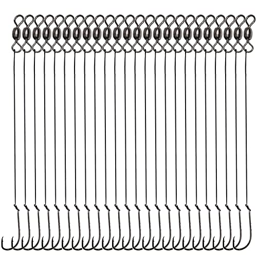 Saltwater Snelled Fishing Hooks with Leader Rig, 24pcs Steel Fishing Wire Leaders with Hook Swivel 11.9in Pre-Tied Wire Trace for Saltwater Freshwater Toothy Predators Bluefish Mackerel - size: 2#_24pcs