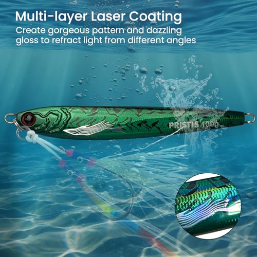 Pristis Angel Wings Vertical Jig, Saltwater Freshwater Fishing Lure for Tuna Grouper Cod Largemouth Striped Bass, Jigging Rod Metal Spoon Speed Pitch Fast Long Casting Sink, Deep Sea Fish - color: Hunter green, size: 3.5oz / 100g