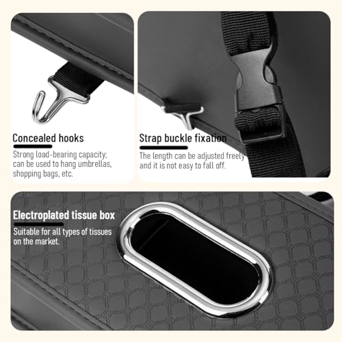 Car Seat Back Organizer, 4-in-1 Backseat Headrest Storage Box with 2 Cup Holder Hooks Tissue Box, Multifunctional Seat Back Storage Organizer for Hold Phones Drinks Bags, Universal Fit (Black) - color: Black