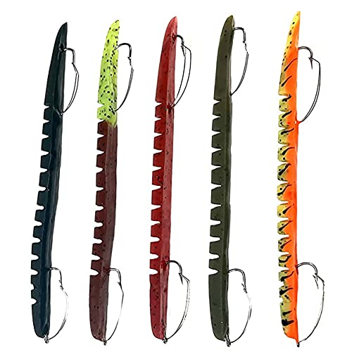 DeLong Lures – Made in USA 6" Bass Fishing Worms, Pre-Rigged Weedless & Unrigged Soft Plastic Baits, Anise-Scented Durable Lures for Freshwater & Saltwater - color: Variety 5 Pack