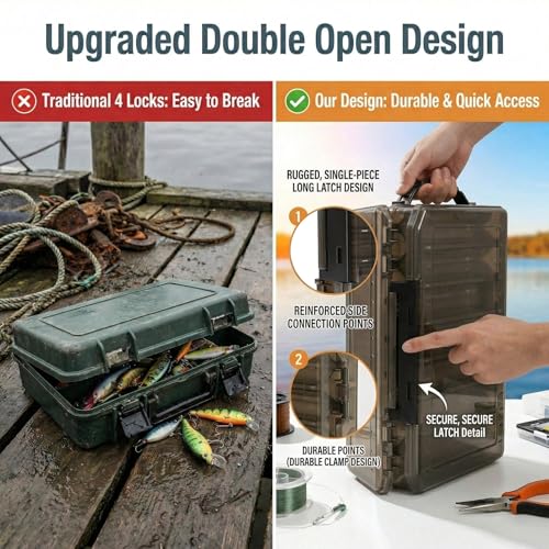 Fishing Tackle Boxes Lure Organizer: 2 Packs Hard Bait Storage Box - Double Sided Fishing Lure Case with 14 Compartments Container (Chartreuse, L) - color: Chartreuse