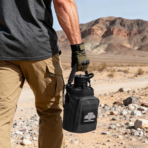 NATURE PIONEOR 32 64 128oz Tactical Water Bottle Pouch, Multi-Function Tactical Water Bottle Bag with Adjustable Shoulder Strap, Half/One Gallon Molle Strap Carrier Holder - color: Black, size: 64OZ