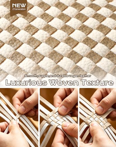 Trendy Woven Checkered Crossbody Bum Bag for Women，PU Leather Checkered Purse Fanny Packs Belt Bag (Woven Bum Bag - Khaki Beige) - color: Woven Bum Bag - Khaki Beige