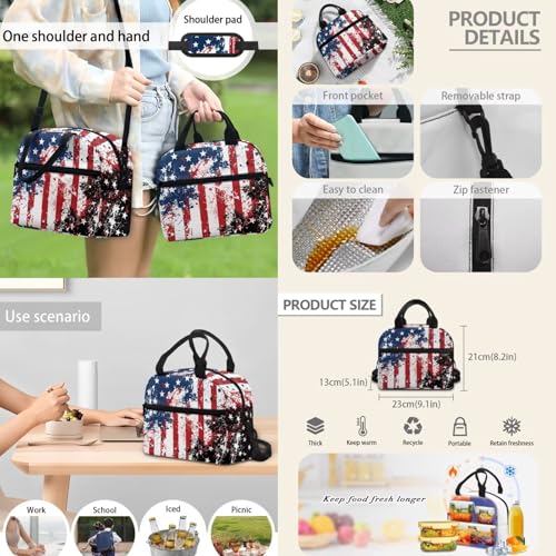American Flag Backpack for Boys 4 Pack School Bag Rucksack with Reusable Lunch Bag Water Bottle Carrier Bag Pencil Case Set - color: American Flag