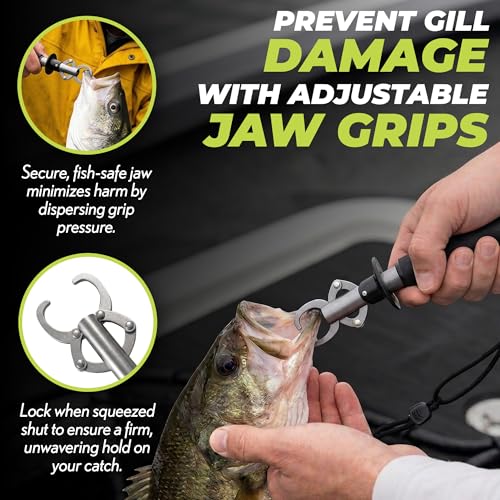 Rite Angler Stainless Steel Fish Lip Grip for Fishing - Ergonomic Handle, Spring-Loaded, Corrosion-Resistant Grabber Tool - Fishing Gripper, Saltwater Fish Clamp Grips