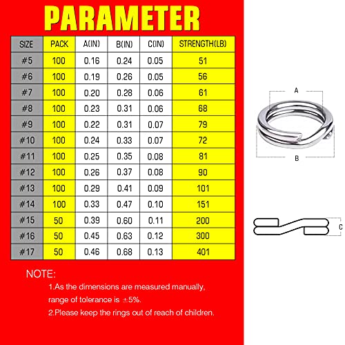 AMYSPORTS Stainless Steel Split Rings Saltwater High Strength Fishing Split Ring Line Connector Fishing Split Rings Freshwater Loop - size: Size12 (90lb) 100 pcs