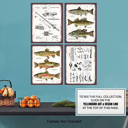 LARGE 11x14 - Fishing Accessories Gifts - Rod, Reel, Lures Patent Print Set - Lake Mountain House Decor for the Home - Rustic Bass, Trout, Freshwater Fish Wall Art - Room Decoration Poster - Fishermen - size: 11x14 inches